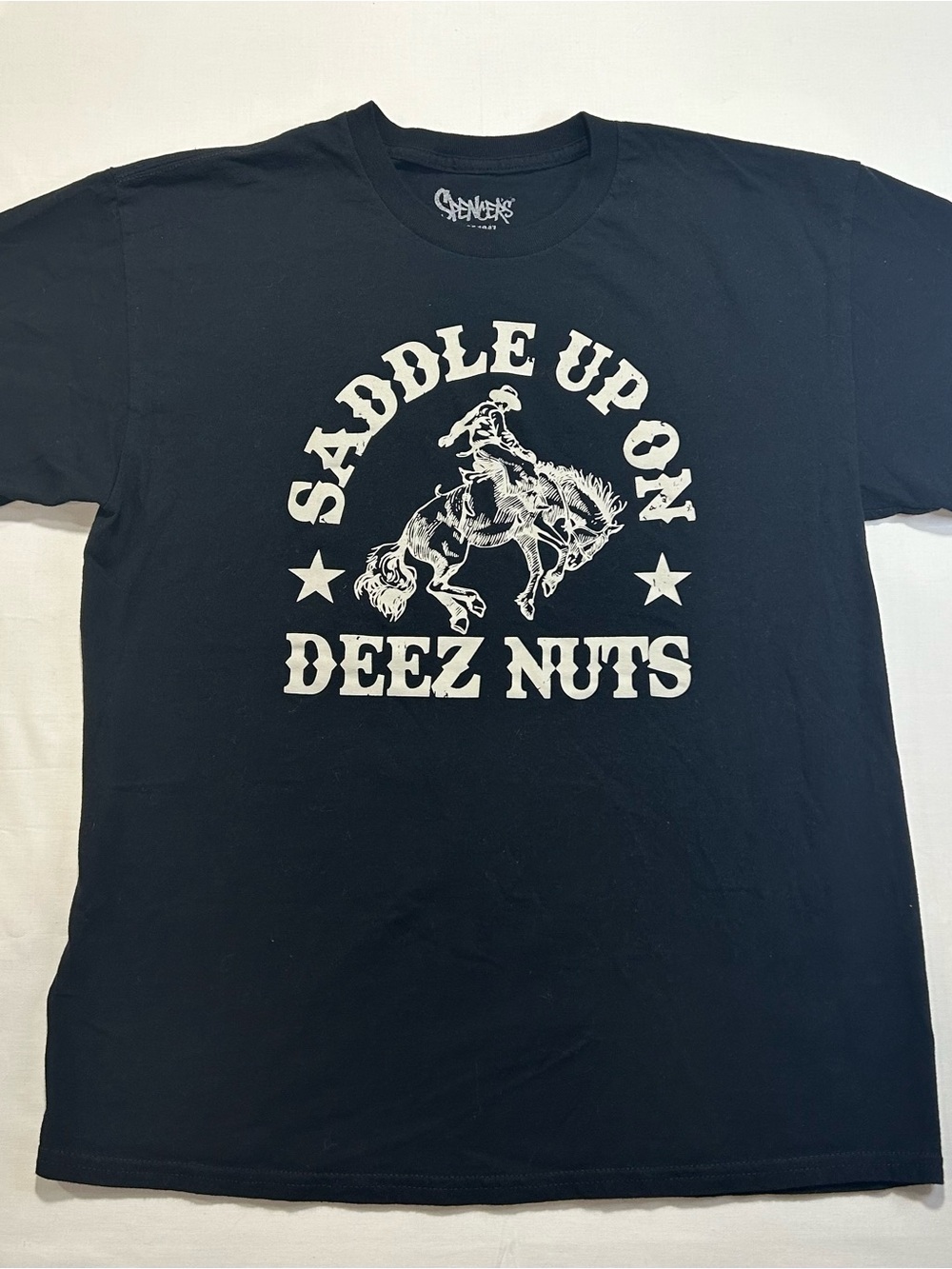 Spencer's Black Graphic 'Saddle Up On Deez Nuts' Tee